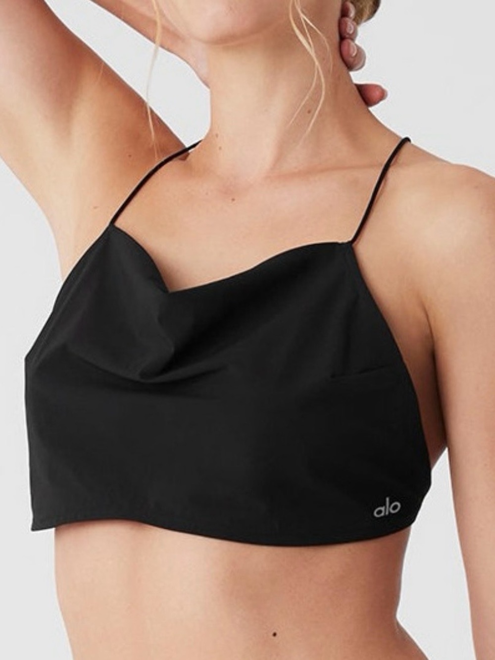 ALO Yoga Black Cropped Cowl Neck Tank Crop Top